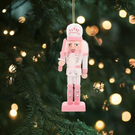 Ciieeo 4PCS Pink Wooden Nutcracker Hanging Ornaments: Christmas Tree Decorations, 12CM