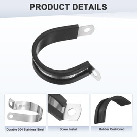 M METERXITY 12-Pack Cable Clamps, 1-11/32 Inch/ 34 mm 304 Stainless Steel Rubber Cushioned Insulated Cable Clamp R Shape Metal Holder for Tube/Wire/Pipe/Loop Installation