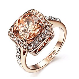 Acefeel Yellow Shinning Cubic Zirconia Topaz Rings for Women 18K Rose Gold Plated
