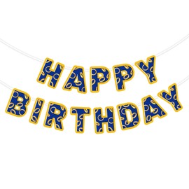 Cartoon Happy Birthday Banner, Blue Gold Border Ring Theme Birthday Banner Decoration Creative Blue Cartoon Animals Forest Bday Supplies for Boys Girls