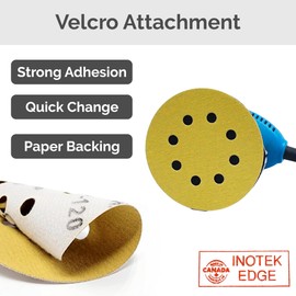 INOTEK EDGE 60pcs Sandpaper 5 Inch for Orbital Sander 8 Hole (Gold Series) Aluminium Oxide Hook and Loop Sanding Discs, No Swirl Marks, General-Purpose Sanding Tasks on Wood & Metal, Papier Sablé