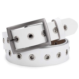 McFanBe Leather Belt for Women Girls Waist Belt Alloy Buckle 1.1 Inches Width Adjustable (B:White, S(Fit waist size 30"-33"))