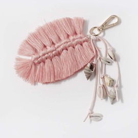 QTMY Shell Leaf Feather Tassel Keychain for Women,Cute Boho Bag Charm Pendant Keyring Purse Handbag Decor (Pink)