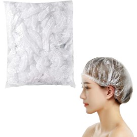 FineGood 100 Pcs Disposable Shower Cap Waterproof Transparent for Hair Color Hair Dyeing Bath Spa Salon Cooking Commercial One Size Fits All Unisex Hair Caps