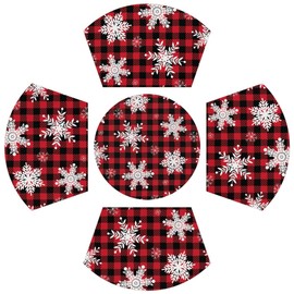 Christmas PVC Placemats for Round Table Set of 4 with Round Centerpiece Mat, Snowflake Red Black Buffalo Plaid Wedge Table Mats Washable Heat Resistant Dining Table Mat for Kitchen Indoor Christmas
