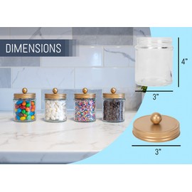 Nat & Jules Multipurpose 4 inch Lidded Glass Jar Container Set of 4 - Perfect Household Essential for Storage & Organization for the Kitchen, Bathroom Canisters, Laundry, Office & More, Gold Tone