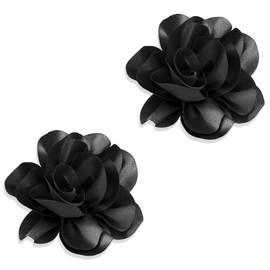 2Pack 6inch Extra Large Satin Brooches Lapel Pins Dainty Elegant Fabric Camellia Rose Flower Brooch Pin for Women Wedding Part Dance Clothes Accessories Jewelry (Black)