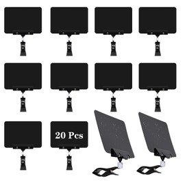 SIYOMG 20 PCS Clip on Sign Holder, Plastic Rotatable Pop Label Merchandise Sign Display, Writable Mini Chalkboard with Double Sided Clips, Message Board for Notes Price Tag Supermarket Office Party