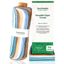 Reusable Paper Towels - Value Pack of 24 Paperless Paper Towels! - 100% Cotton, Super Soft, Absorbent, Washable and Made To Last