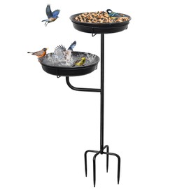 YALINKA Freestanding Birdbaths Bowl Outdoor, Standing Garden Bird Bath Bird Feeder & Bird Bath Bowl, Detachable Decoration Spa Birdfeeder for Garden Patio Yard Lawn, 4 Spiky Metal Stake (Black)