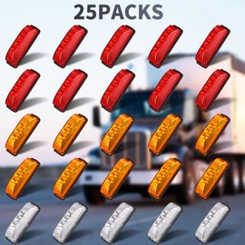 25 Pcs 4 Inch Trailer Marker Lights Front Rear Side 3 LED Trailer Light Waterproof Sealed Trailer LED Lights Mounted Trailer Fender Lights for RV Truck UTV ATV Boats, Red, Orange and White