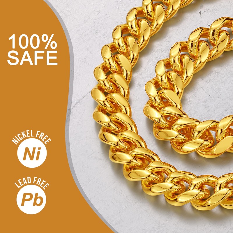 LuxLife 10mm Gold Plated Stainless Steel Cuban Link Chain Necklace