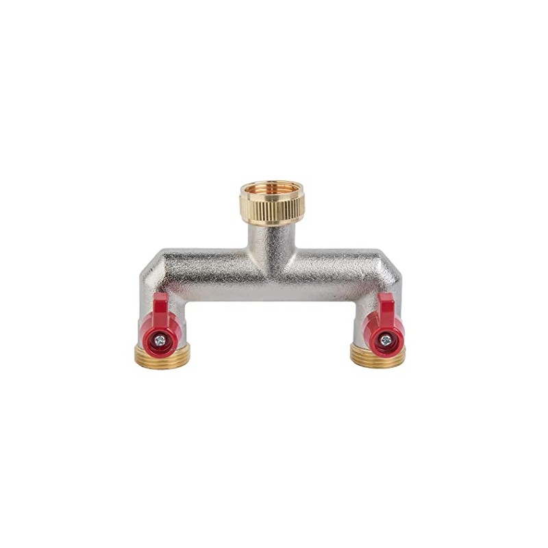 Bradas 3/4 Two-Way Splitter Nickel Plated Brass with Stop Valves