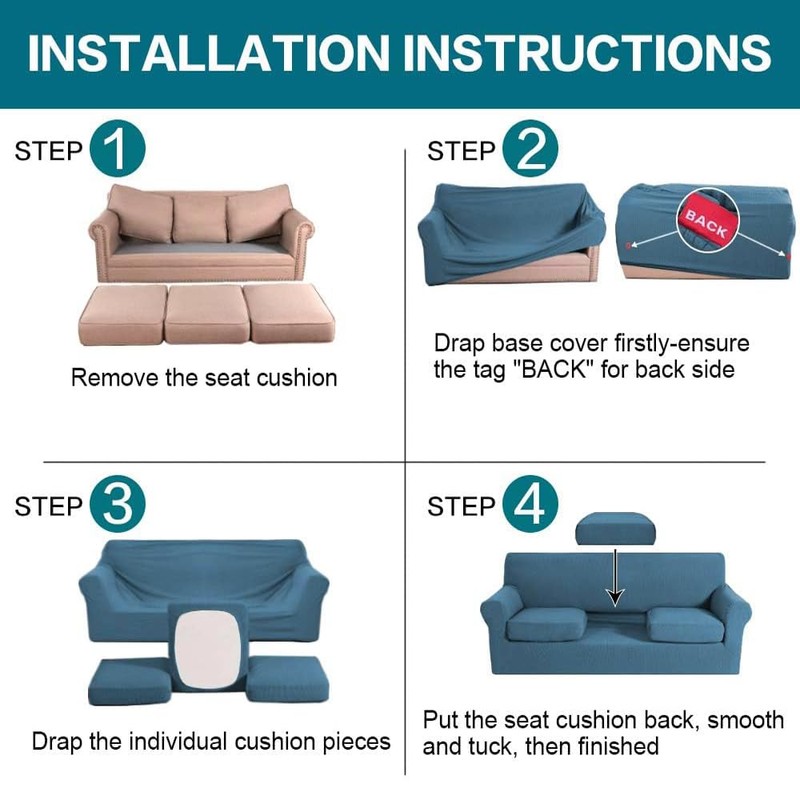 Turquoize 4 Piece Sofa Covers for 3 Cushion Couch Sofa