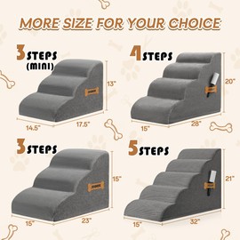 Dog Stairs, Romrol Dog Steps Ramp for High Bed and Couch, Dogs Ramp with Durable Non-Slip Waterproof Fabric Cover, Pet Stairs for Small Dogs and Cats or Pets Joints, 4-Tiers,Grey