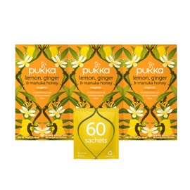 Pukka Herbs Organic Tea Bags, Lemon, Ginger & Manuka Honey Herbal Tea, Perfect for Everyday Wellness, 20 Count (Pack of 3) 60 Tea Bags