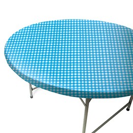 TopTableCloth Fits Tables up to 31" to 36" Inch Round Tablecloth Elastic White & Blue Checkered Small TableCover Outdoor Plastic Elasticated Christmas Dining Wedding Tablecloths Vinyl Bar Party
