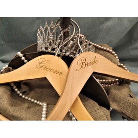 NAHANCO BG20017ENG Bridal Hanger Set, Natural Wood Hangers Engraved with (Bride and Groom), 17” (2 Piece Set)