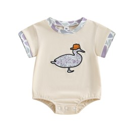 Infant Baby Boy Girl Mallard Duck Romper Short Sleeve Animal Duck One Piece Bodysuit Tops Hunting Baby Clothes (Khaki, 6-12 Months)