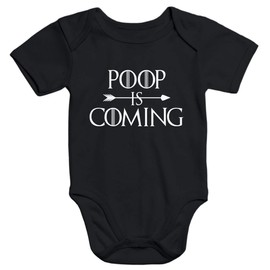 MoonWorks® Poop is Coming Short Sleeve Baby Bodysuit Funny Saying Baby Onesie Organic Cotton, poop black