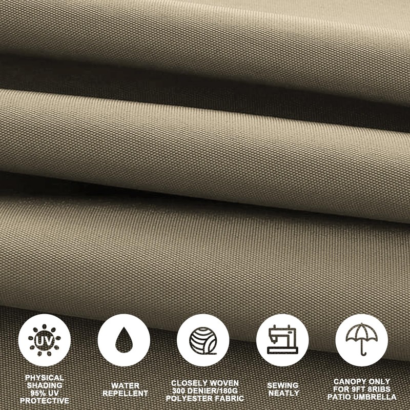 Jorohiker 9ft Patio Umbrella Replacement Canopy for 8 Ribs，Durable，Waterproof, UV-Resistant