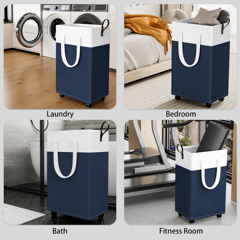 HomeHacks 90L Rolling Laundry Hamper with 4 Smooth Wheels, Collapsible