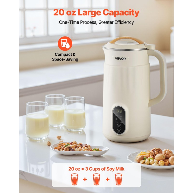 VEVOR 6-in-1 Nut Milk Maker, 20 oz Soy Milk Maker