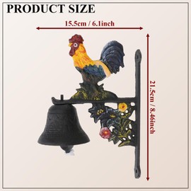 WJXFHTD Cast Iron Rooster Door Bell, Vintage Wall Mounted Dinner Bell for Outdoor Garden Porch Farmhouse Rustic Antique Color Chicken Animal Style Hand Crank Bell for Patio Gate Yard Wall Decor