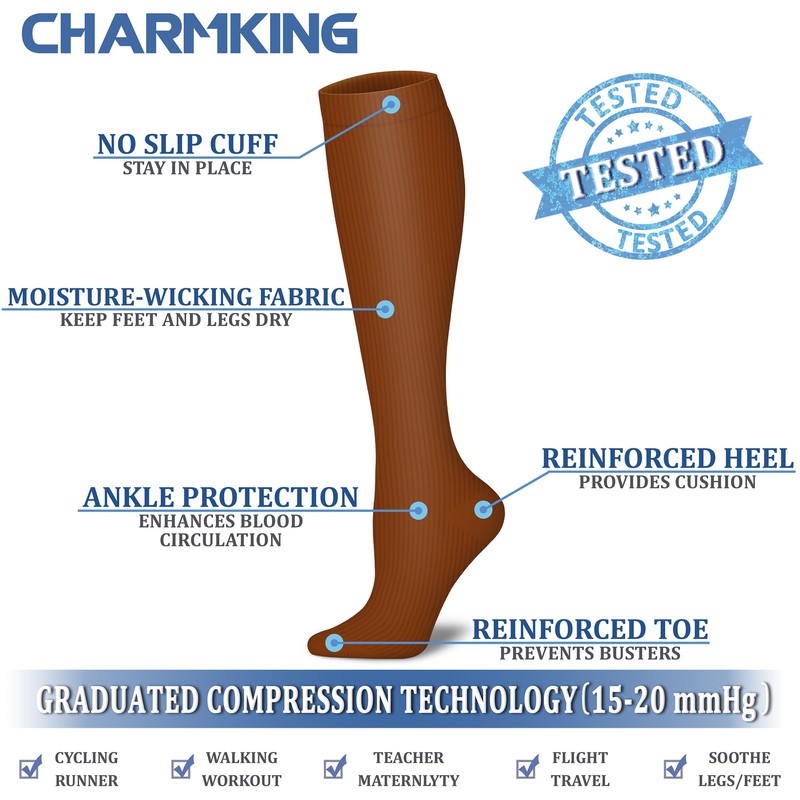 CHARMKING 6 Pairs-Compression Socks for Women & Men Circulation Best