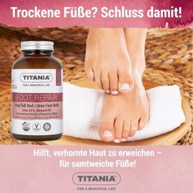 TITANIA® Urea Foot Bath Salt 270 g, Softens Calluses & Nourishes Dry Feet, 25% Urea & Almond Oil, Vegan, No Microplastics, Dermatologically Tested, Made in Germany