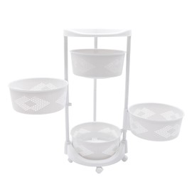 AngelcityCC 4-Tier Rotating Storage Rack for Kitchen, Fruit & Vegetable Storage with Wheels, Modern White Plastic Cart