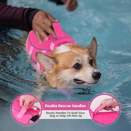 Dogcheer Dog Life Jacket with Double Rescue Handle, Reflective Dog Harness Life Vest for Swimming Boating, Adjustable Puppy Swim Vest Pet DFD Float Jacket for Small Medium Large Dogs - Pink M