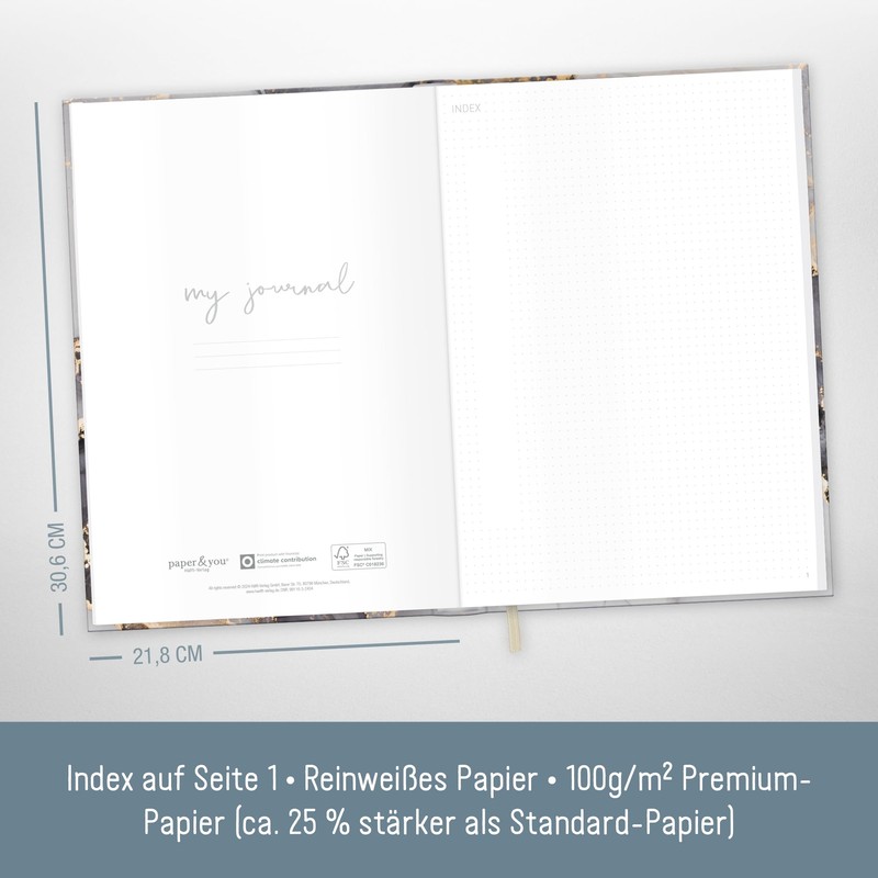 paper&you® Bullet Journal Dotted A4+ with Elastic Band [Grey Marble]