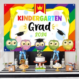 2024 Preschool Kindergarten Graduation Banner Backdrop Colorful Owl Theme Background Decor for Kids Boys Girls Graduation Party Favors Decorations Supplies 70.8x47.2in-BECKTEN