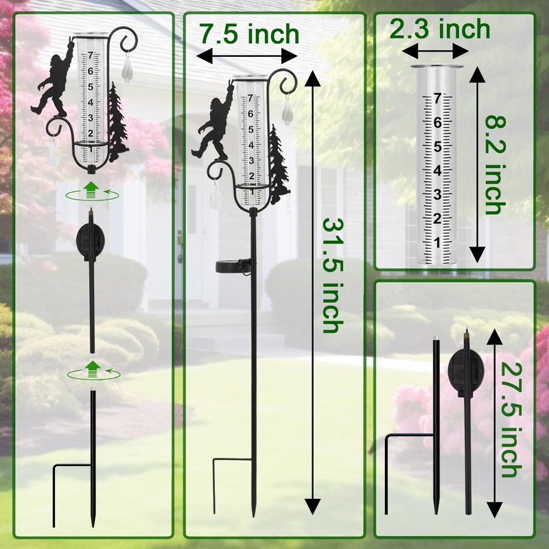 Rain Gauge Outdoor with Decorative Metal Black Sasquatch Solar Light