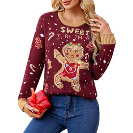 Christmas Women's Xmas Ugly Funny Holiday Long Sleeve Light Up Pullover Sweater Sweet Tree Candy Cane XL