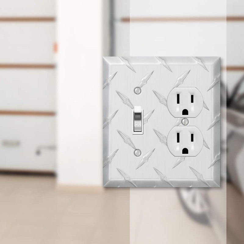 Amerelle Diamond Plate Single Toggle/Single Duplex Stamped Aluminum Wallplate