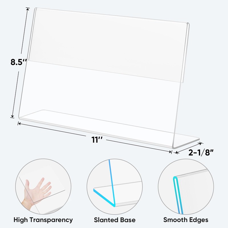TICONN 11 x 8.5 Acrylic Sign Holder, L Shape Clear