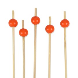 BambooMN Decorative Ball End Cocktail Fruit Sandwich Picks Skewers for Catered Events, Holiday's, Restaurants or Buffets Party Supplies - 3.9" Orange, 100 Pcs