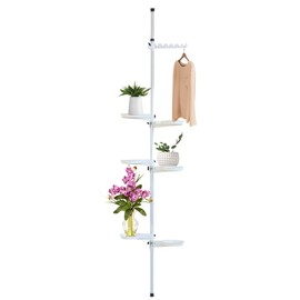 VPABES 7-Tier Shower Caddy Corner for Bathroom,Adjustable Shelves with Tension Pole Space-Saving Steel Tension Rod Plant Holder Pole Coner Storage Shelf for Indoor Hanging Baskets, Soap and Towels