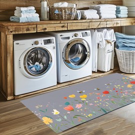 Laundry Room Rug Runner 17"X51" Kitchen Mat Washable Entryway Rugs Soft Non Slip Laundry Carpets Comfort Standing Desk Mats with Rubber Backing Flower Kitchen Runner Rug
