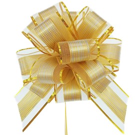 YUANJIASHUN YAO 10 Pack Pull Bows Large Satin Ribbon, Florist Gold Organza Pull Bows for Gift Wrapping, Wedding Cars, Baskets,Christmas Wrapping, Party Decorations,6 Inches Diameter (Gold)