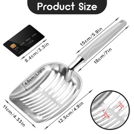 Cat Litter Scoop, Metal Cat Scooper, Plastic Handle Scoop, Sifting Shovel – Heavy Duty Aluminum Alloy Litter Box Scoop with Deep Mesh, Design for Easy Waste Removal and Cleaning(Gray)