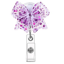 Funny Retractable Keychain Bow Nurse Badge Reel, Cute Work Badges Holder Clip, Sparkling Id Card Badges Reels Nursing Student Medical Worker Teacher Doctor Id Name Badge Clip Accessories(Purple)