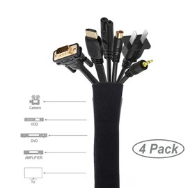JOTO JOTO 4 Pack Cable Management Sleeve, 19-20 Inches Cord Organizer System with Zipper for TV Computer Office Home Entertainment, Flexible Cable Sleeve Wrap Cover Wire Hider System -Black
