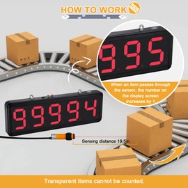 Led Digital Counter Count Up to 99999 with Infrared Sensor Conveyor Counter People Visitor Counter 4in Red Number Display Counter for Factory Production Line 110-220V