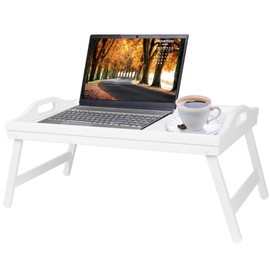 Breakfast Tray Table with Folding Legs Serving Tray Bamboo Dinner Trays for Platter Laptop Desk Bed Table Kitchen Serving Tray Snack Trays Large Size(Milky White)