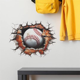 Broken Wall Baseball Wall Stickers, sacinora 3D Sport Wall Decals Removable Vinyl Peel and Stick for Kids Teens Boys Bedroom Nursery Playroom Art Home Decorations