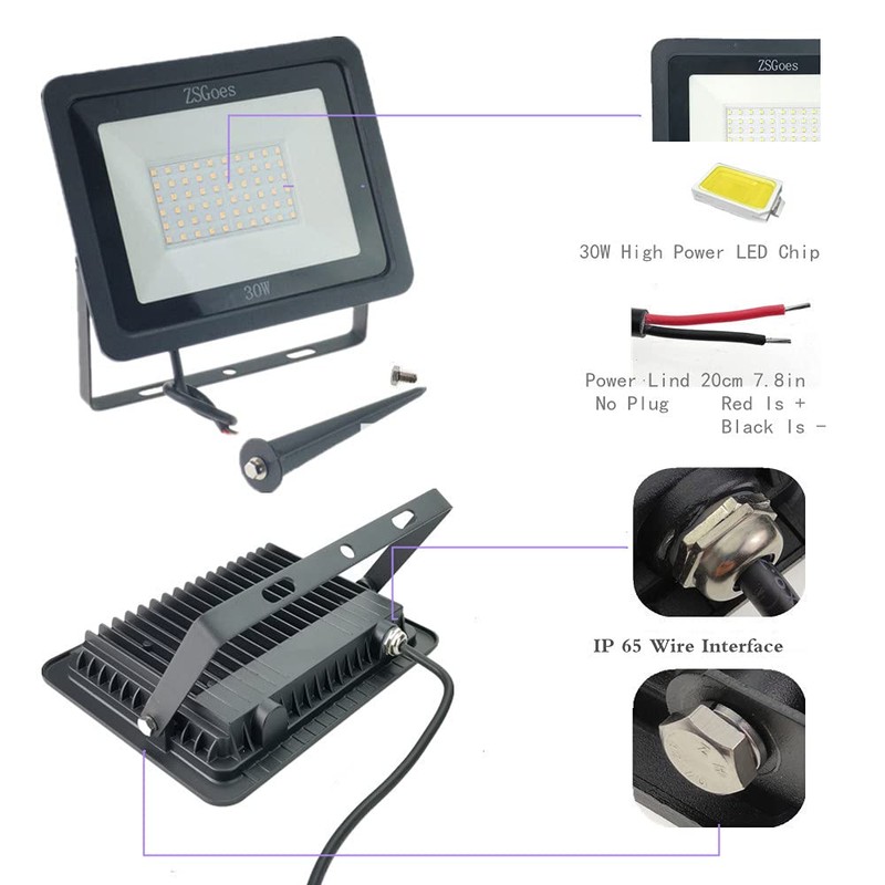 ZSGoes 2 Pack 30W Warm White LED Flood Light Outdoor