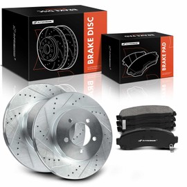 A-Premium 12.02 in (305.20 mm) Front Drilled and Slotted Disc Brake Rotors + Ceramic Pads Kit Compatible with Select Ford & Mercury Models - Explorer 2002-2005, Mountaineer 2002-2005, 6-PC Set